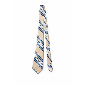 Vintage Story Cravats Silk Tie Beige Blue Geometric Striped Classic Necktie